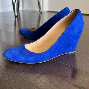 J. CREW US 7 Blue Suede Shoes / Wedges